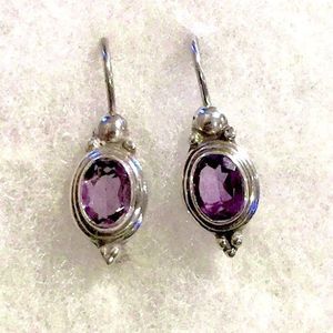 Genuine Sterling Silver Amethyst Drop Earrings